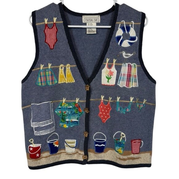Vtg Madal Bay Sweater Vest Grandmacore Womens Large Beach Summer Vacation - Picture 1 of 3